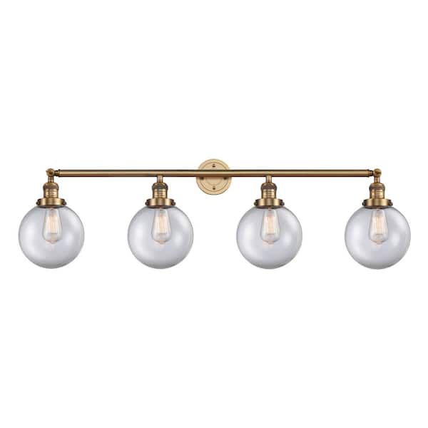 Beacon 44 in. 4 Light Brushed Brass, Clear Vanity Light with Clear Glass Shade