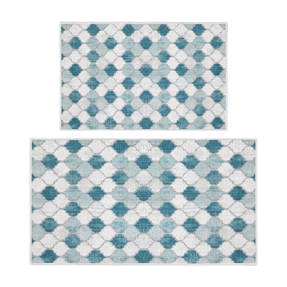 SUSSEXHOME Moroccan Beige/Blue 44 in. x 24 in. and 31.5 in. x 20 in.  Washable, Thin, Multipurpose Kitchen Rug Mat (Set of 2) KTC-OT-02-Set - The  Home Depot