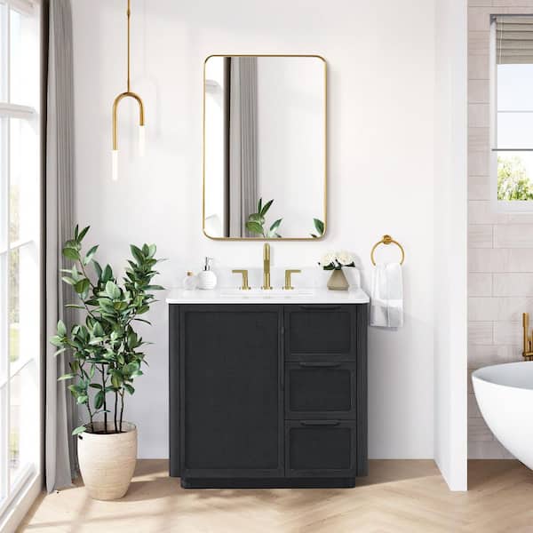 Busan 36 in. W x 22 in. D x 33.9 in. H Single Bath Vanity in Oak Classic Black with White Quartz Stone Top