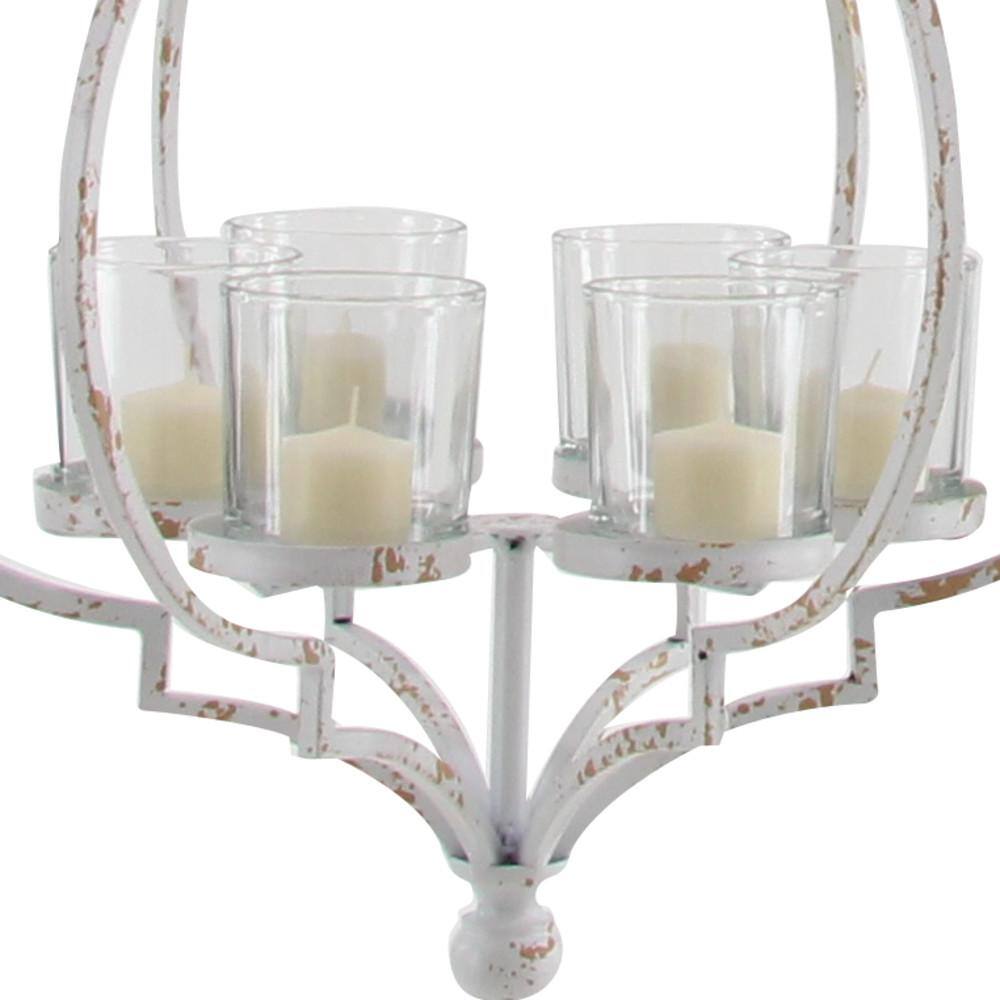 Elegant Farmhouse 17" White Metal Hanging Candle Lantern