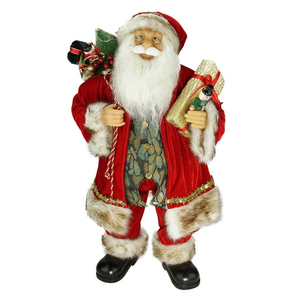 Santa Claus Christmas Figurine Burlap Fabric Standing Figure Holiday Decorations 