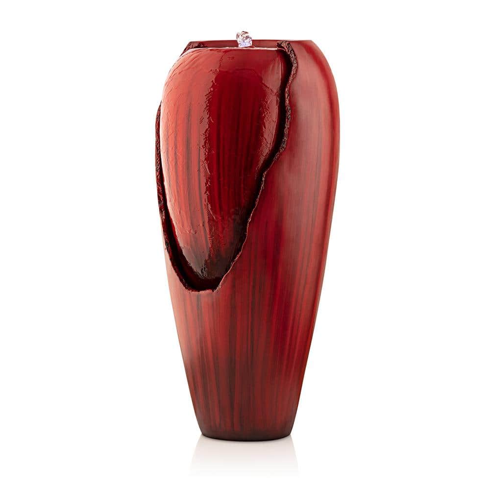 Red 32" Fiberglass Jar Water Fountain with LED Light