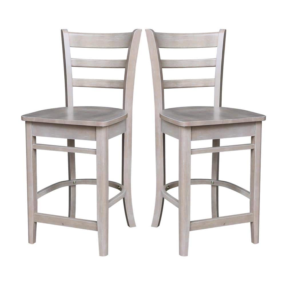 Elegant 36"x36" Solid Wood Counter Height Dining Set in Washed Gray Taupe with 4 Stools