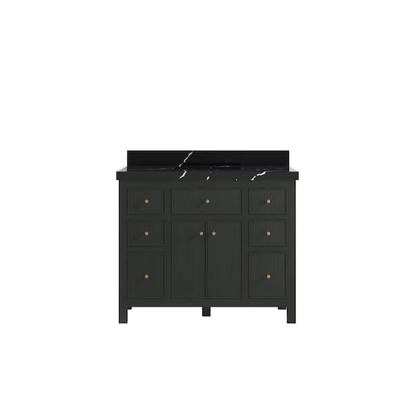 Sonoma 42 in. Single Sink Freestanding Black Top Bath Vanity with Calacatta Black Quartz Top Unassembled