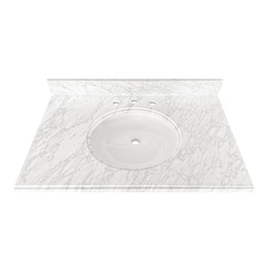 31 in. W x 22 in D Marble White Round Single Sink Vanity Top in Carrara Marble