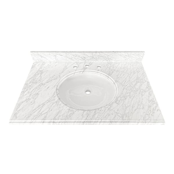 Home Decorators Collection 31 in. W x 22 in D Marble White Round Single Sink Vanity Top in Carrara Marble