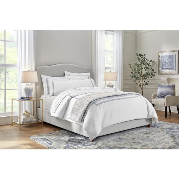 Home Decorators Collection Maren 3-Piece White and Steel Blue Hotel  Embroidered Border Cotton King Duvet Cover Set DUV-K-SB - The Home Depot