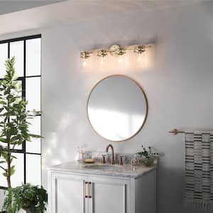Brinley 32.5 in. 4-Light Champagne Bronze Vintage Bathroom Vanity Light with Clear Glass Shade