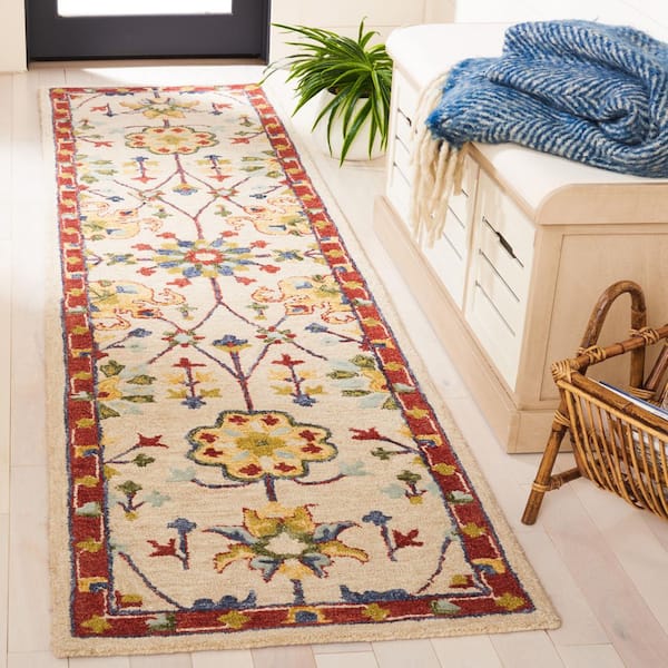 Micro-Loop 2 ft. x 9 ft. Beige/Rust Ornate Border Runner Rug