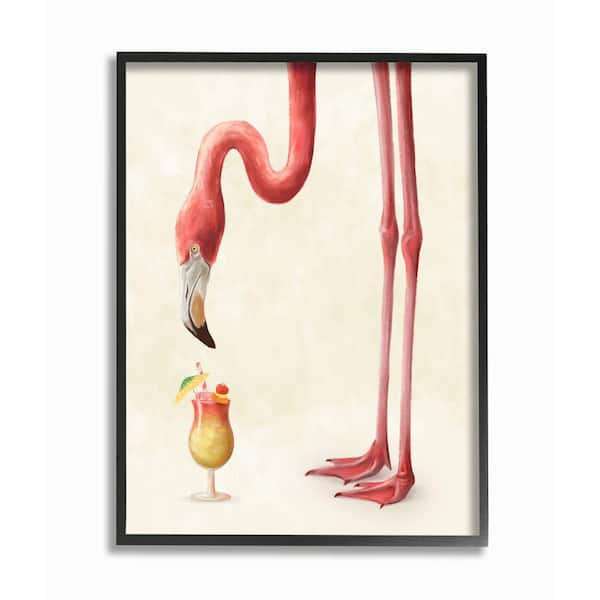 Stupell Industries "Thirsty Pink Flamingo Tropical Long Leg Drink Humor" by Ziwei Li Framed Animal Wall Art Print 11 in. x 14 in.