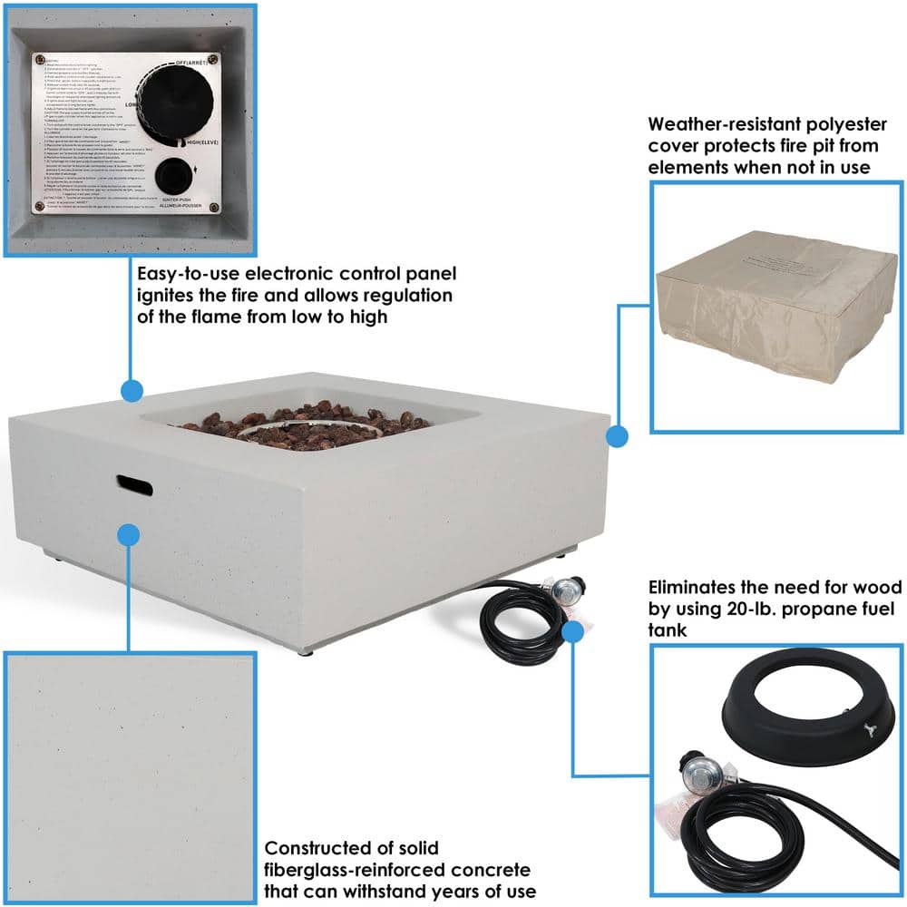 Gray Concrete Square Propane Gas Fire Pit Table