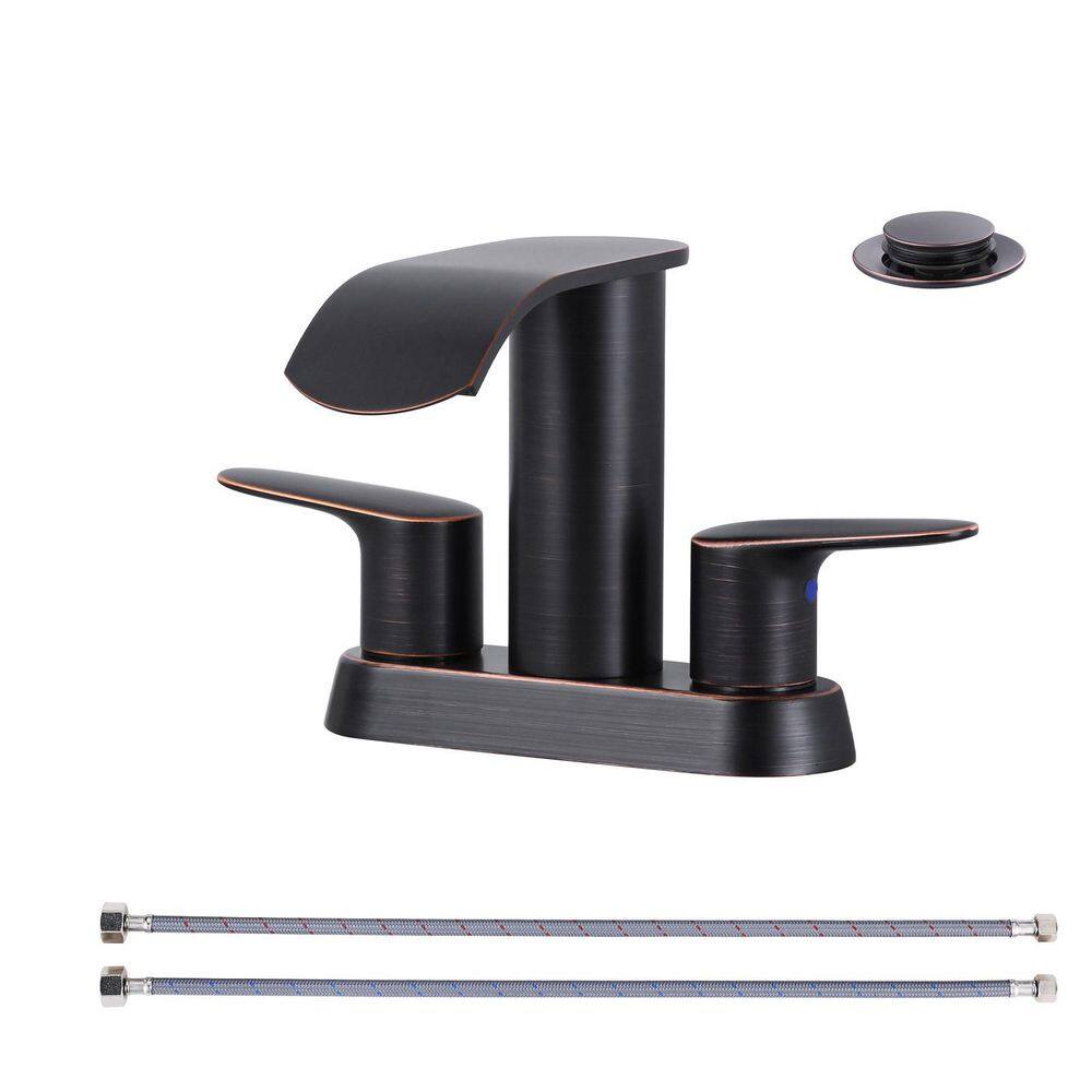 4 in. Centerset Double Handle Bathroom Waterfall Bathroom Sink Faucet with Drain Kit Included in Oil Rubbed Bronze price history on PriceWatchPro