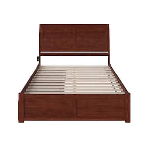 Portland Walnut King Solid Wood Storage Platform Bed with Flat Panel Foot Board and 2 Bed Drawers
