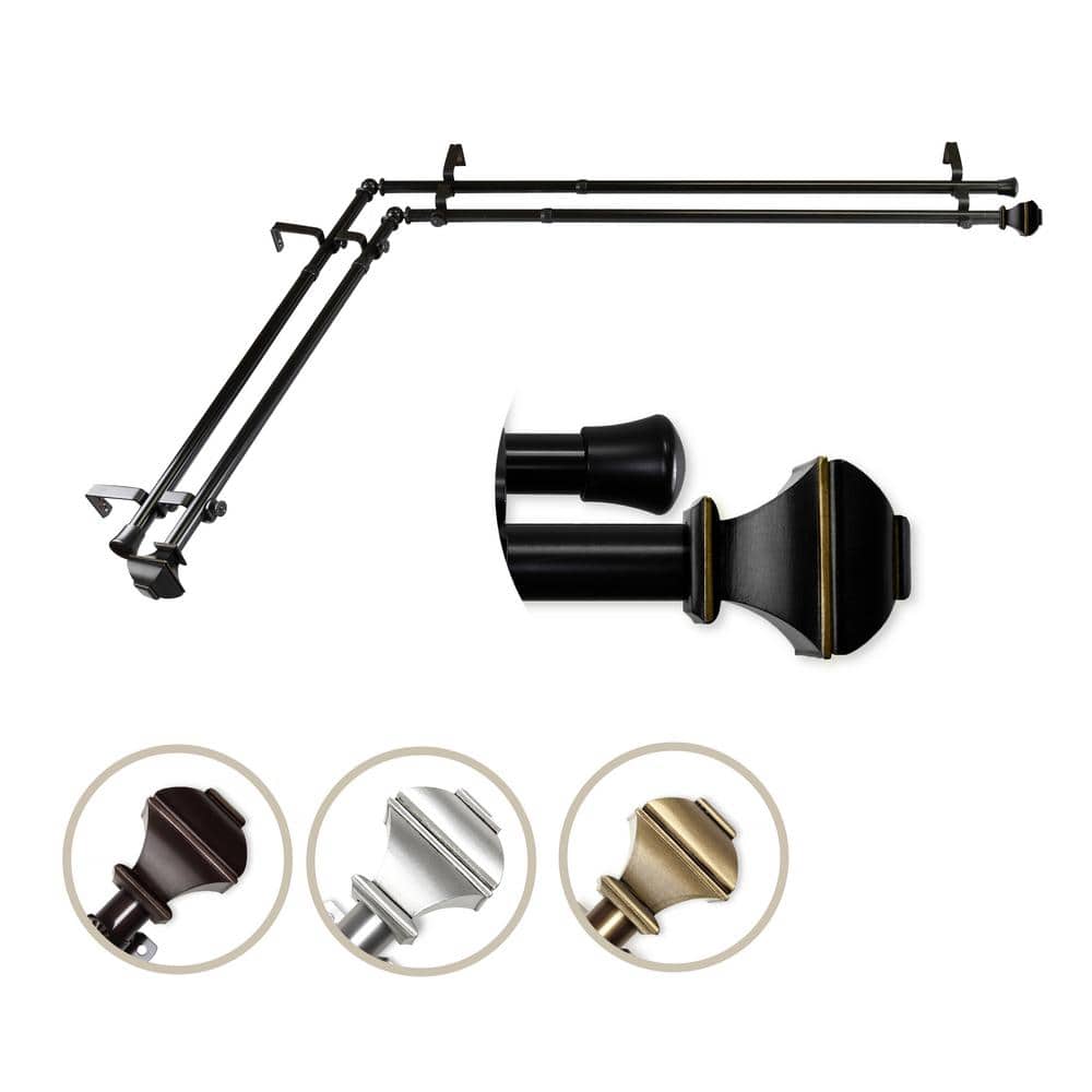 48 in. - 84 in. Adjustable 3/4 in. Double Corner Window Curtain Rod in Blac