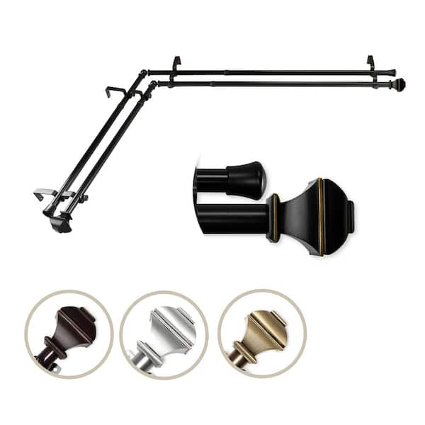Unbranded 48 in. - 84 in. Adjustable 3/4 in. Double Corner Window Curtain Rod in Black with Julianne Finial