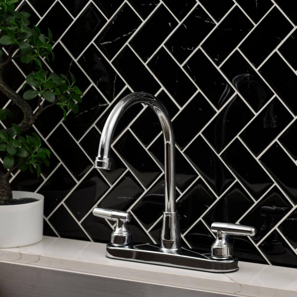 Polished Chrome 2-Handle High-Arc Kitchen Faucet with Pull-Out Spray