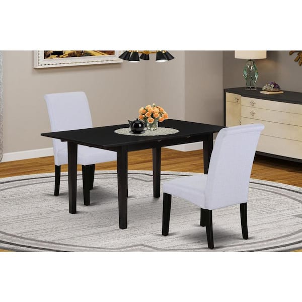 East West Furniture 3-Piece Black Finish Rectangular Solid Wood Top Dining Table Set