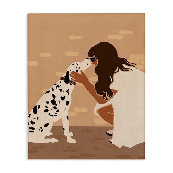 Girl Hugging Dalmatian by Svetlana Aleynikova Unframed People Graphic Art Print 20 in. x 16 in.