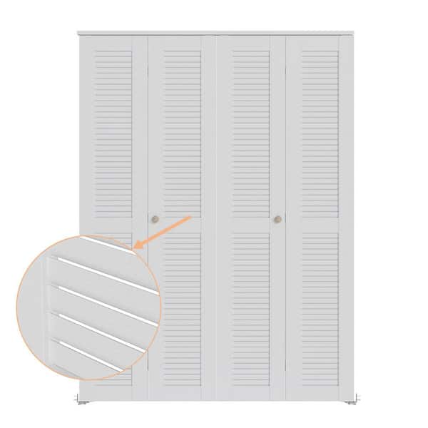 48 in. x 78.75 in. Full Panel Louvered Solid Core White Finished MDF Composite Bi-Fold Door with Hardware Kit
