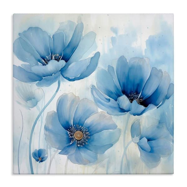 Blue Poppies Ombre by Irena Orlov Unframed Nature Graphic Art Print 24 in. x 24 in.