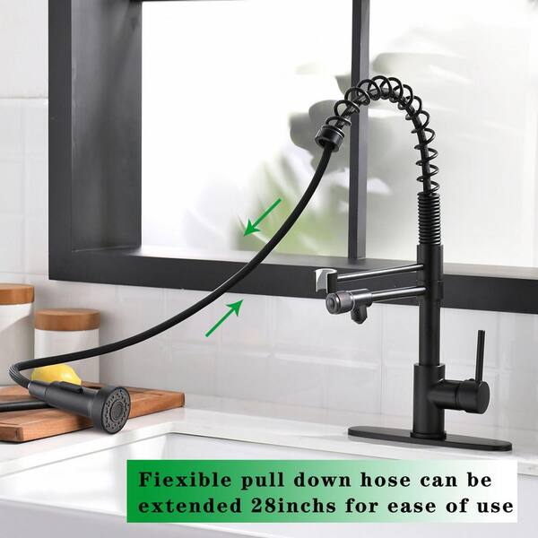 Satico Single-Handle Pull-Down Sprayer Kitchen Faucet with Drying Rack in Matte black