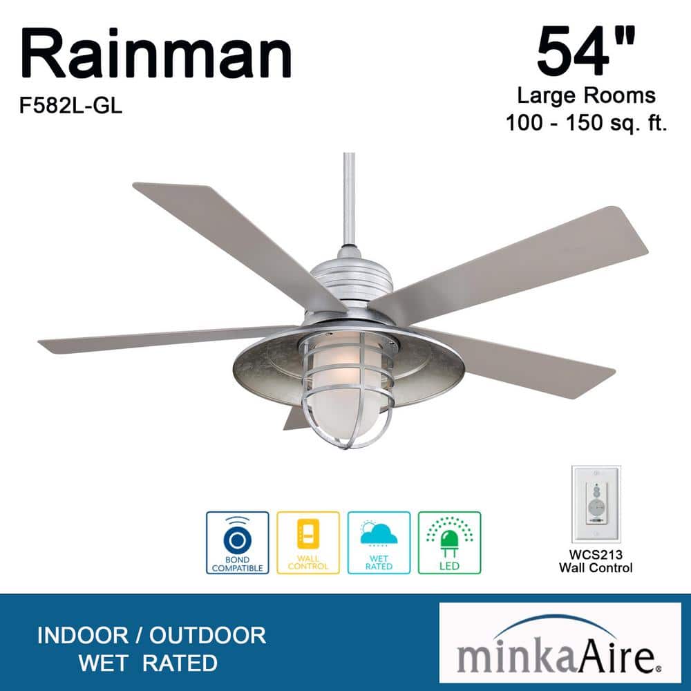 54" Galvanized Silver Industrial Ceiling Fan with LED Light and Remote