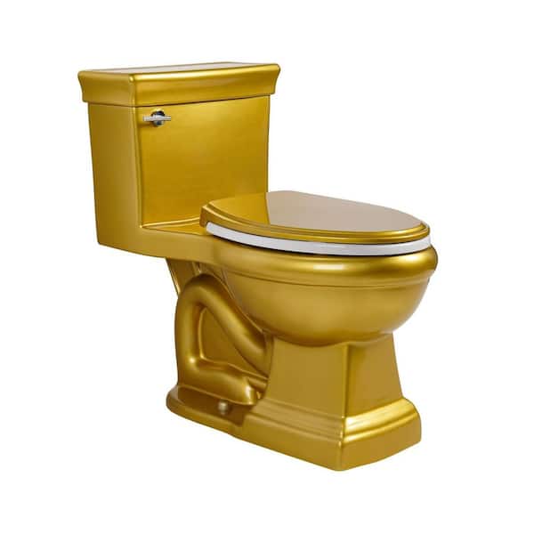 Gold One Piece Toilet 17 in. ADA Seat Height with Elongated Toilet Bowl, 1.28 GPF Single Flush, Soft-Close Seat Included