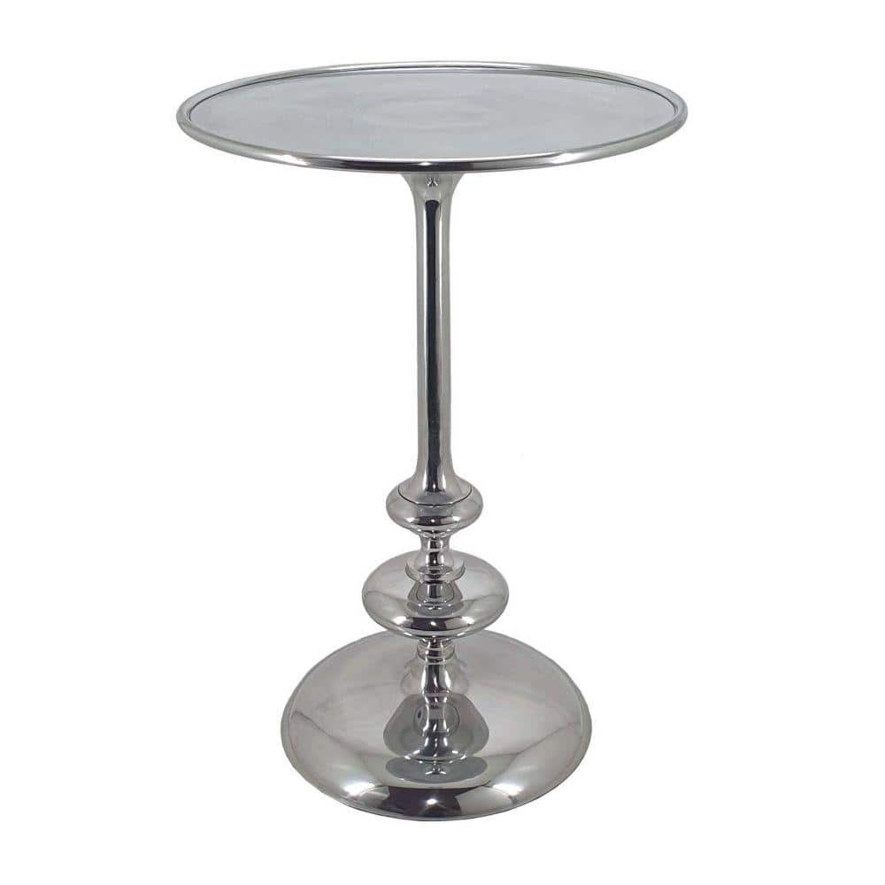 Benjara 15.5 in. Silver Round Metal End Table with Pedestal Base