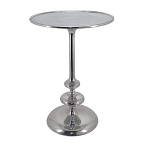 15.5 in. Silver Round Metal End Table with Pedestal Base