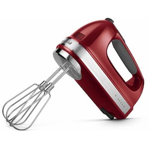 9-Speed Empire Red Hand Mixer with Beater and Whisk Attachments