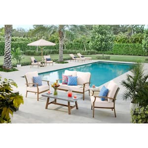 Beachside 4-Piece Rope Look Wicker Outdoor Patio Conversation Set with CushionGuard Almond Tan Cushions