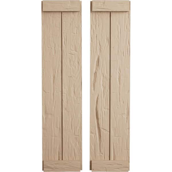 Ekena Millwork 11 in. x 76 in. Timberthane Polyurethane 2-Board Joined Board-n-Batten Hand Hewn Faux Wood Shutters, End Batten Pair