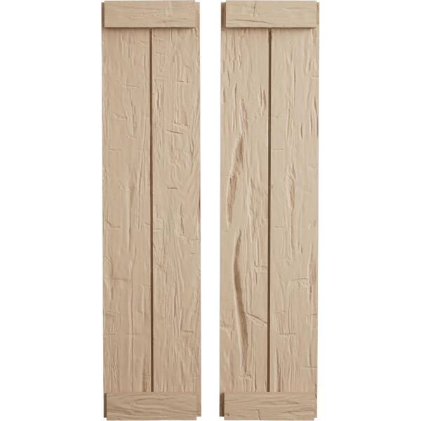 Ekena Millwork 11 in. x 78 in. Timberthane Polyurethane 2-Board Joined Board-n-Batten Hand Hewn Faux Wood Shutters, End Batten Pair