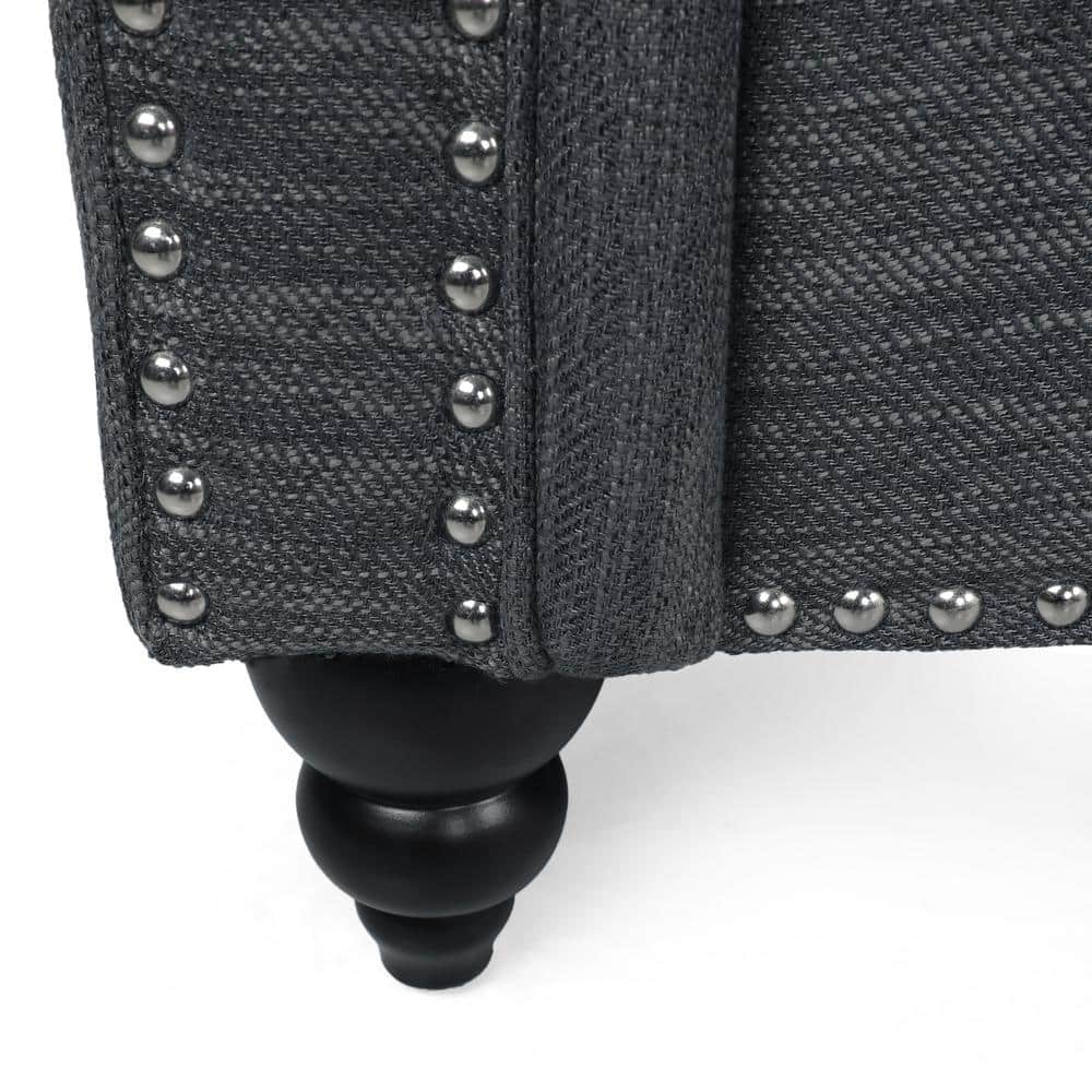 Charcoal Tufted Fabric Lawson Sofa with Nailhead Trim
