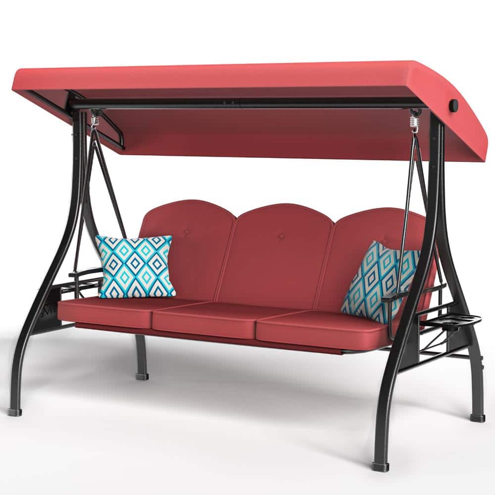3 Seat Outdoor Porch Patio Swing with Stand 800lbs 2-in-1 Convertible Swing Bed price history on PriceWatchPro