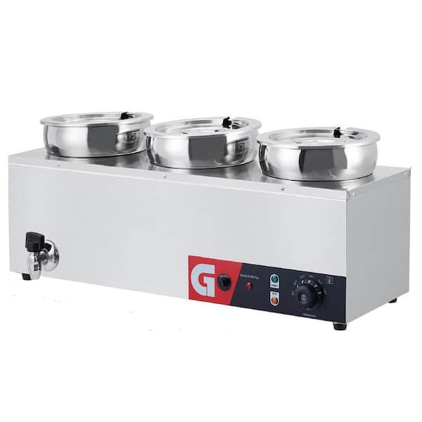 Garvee 12.6Qt/12L 3-Crock Commercial Soup Warmer Buffet Server, Soup Station in Stainless Steel with 3 Warming Sections