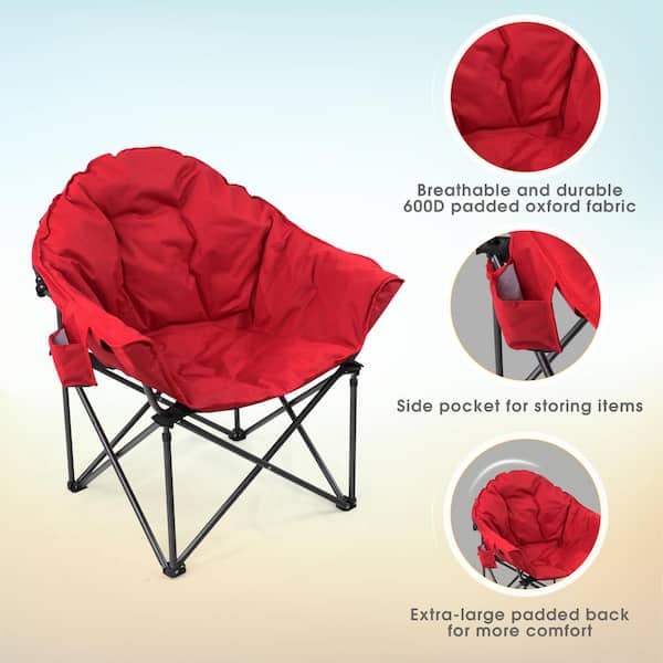 Moon Saucer Camping Chair Cup Holder Steel Frame Folding Padded Seat w/Carry Bag 