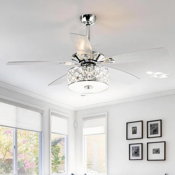 52 in. Indoor Chrome Crystal Chandelier Ceiling Fan with Light and Remote Control