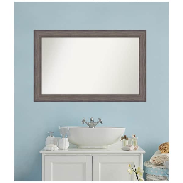 Amanti Art Medium Rectangle Distressed Brown Modern Mirror (28.25 in. H x 44.25 in. W)