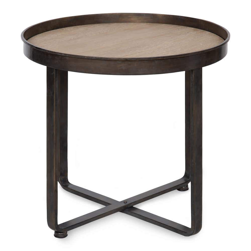 Zabel 24" Round Natural Wood and Metal End Table