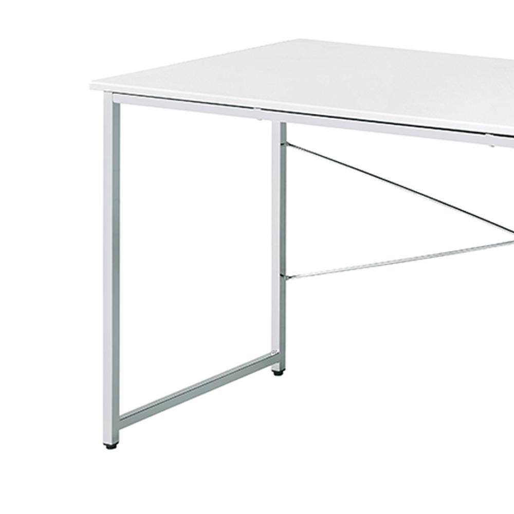 White and Chrome 47" Modern Writing Desk with Drawer