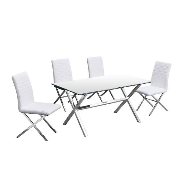 Best Master Furniture Cecil 5-Piece White Rectangular Silver Dining Set