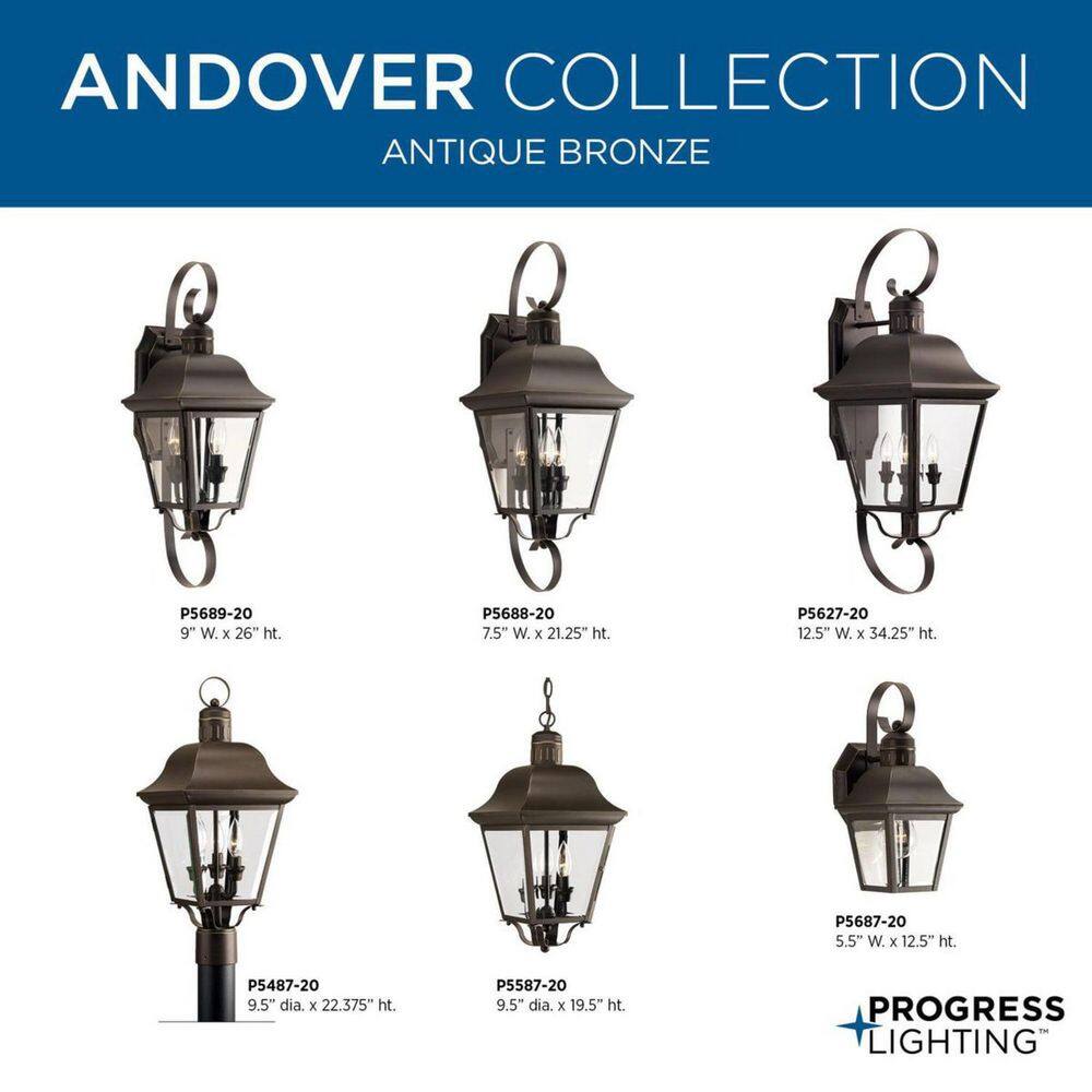 Andover Antique Bronze 3-Light Outdoor Post Lantern with Beveled Glass