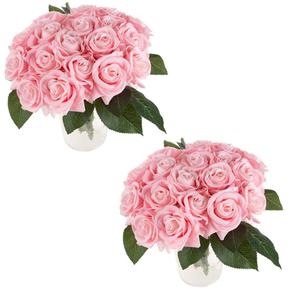 Pure Garden Pink Artificial Rose Flowers 11.5 in. with Stems 36Piece