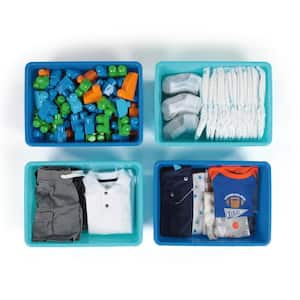 Blue and Teal Large Plastic Storage Bins (Set of 4)