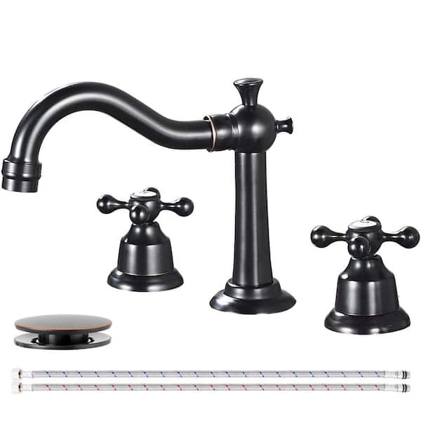 Double handle 8 in. Widespread Bathroom Faucet 3-Hole Bathroom Sink Faucet with Pop-Up Drain in Oil Rubbed Bronze