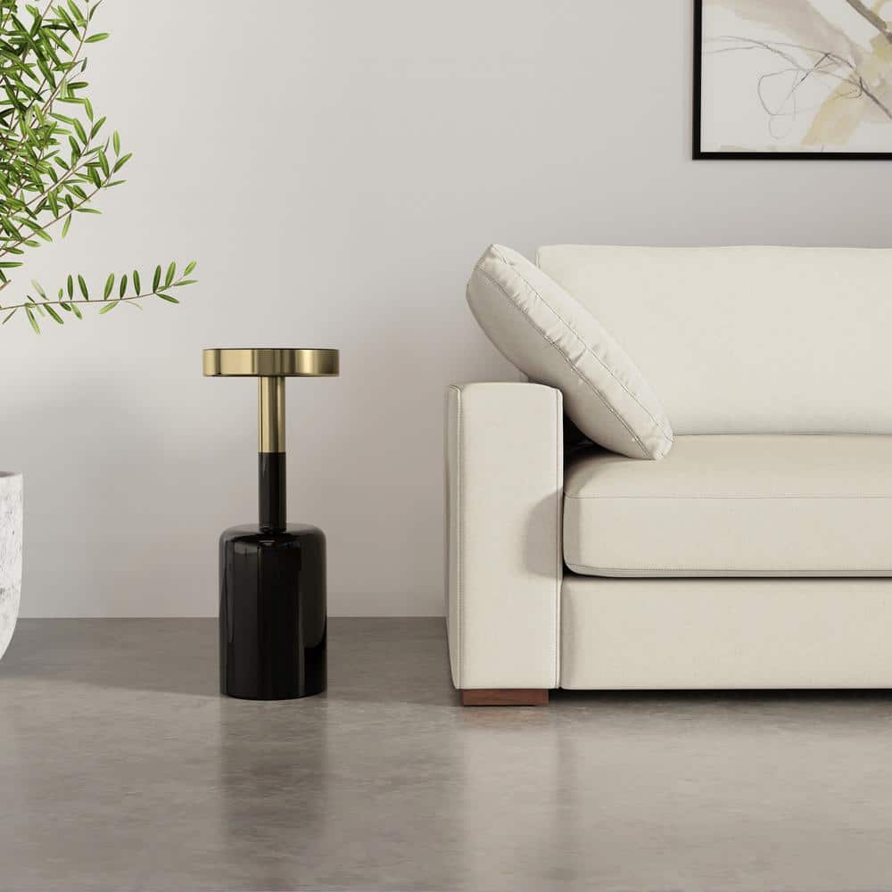 Frannie 10" Round Gold and Black Metal Side Table with Glass Top