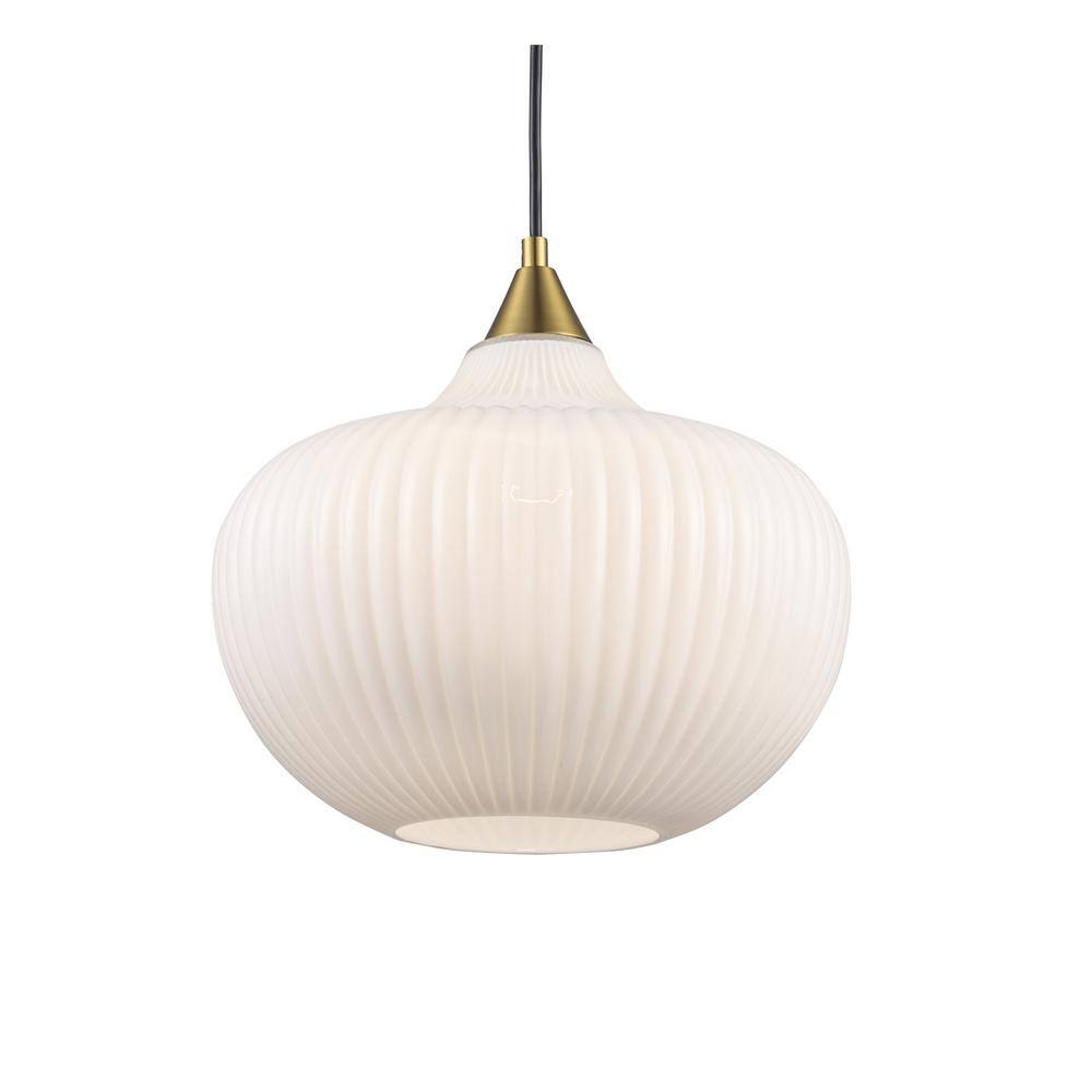 Antique Gold Ribbed Glass Globe Pendant Light