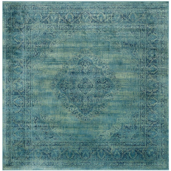 SAFAVIEH Vintage Turquoise/Multi 6 ft. x 6 ft. Square Border Area Rug