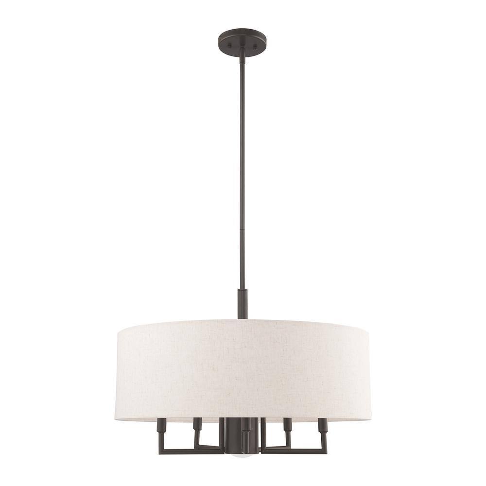 English Bronze 6-Light Modern Drum Pendant Chandelier